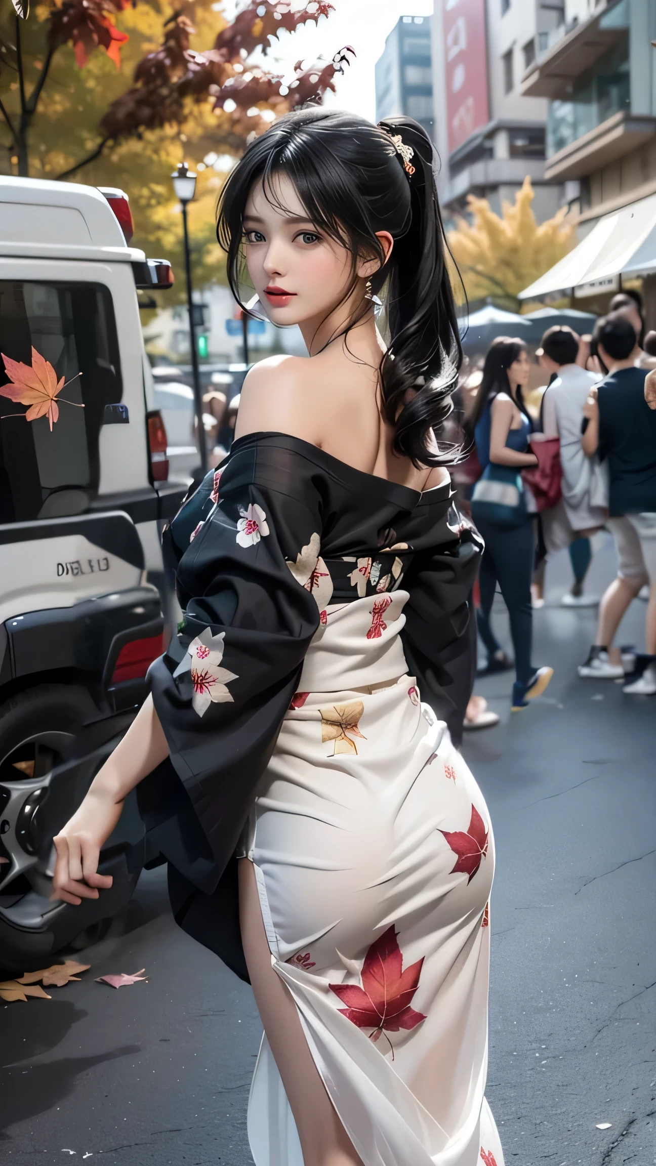 Beautiful girls, 2 girl, g-string, see through top, sneaker, black flower kimono, ((ultra gigantic breasts)), best quality, 4K, ultra-detailed face, deailed eyes, detailed lips, detailed body, smile, tall girl, slim waist, thick hips, ((ultra gigantic butt))