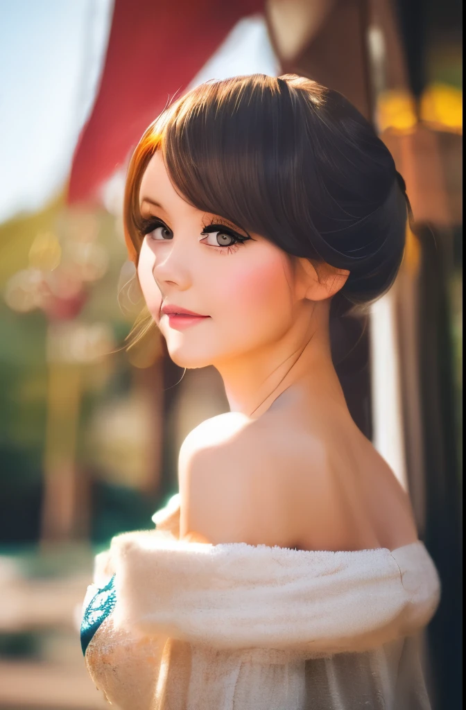 (Best Quality, tmasterpiece:1,1),Picturesque, young Dora, Eggplant hairstyle with pigtails without bangs, In the boudoir, Detailed, excitement, grotesque, Complicated details, chilling, (aesthetics), excitement, Hyper-realistic, insanely detailed, ((Pinot Dayeni's style))