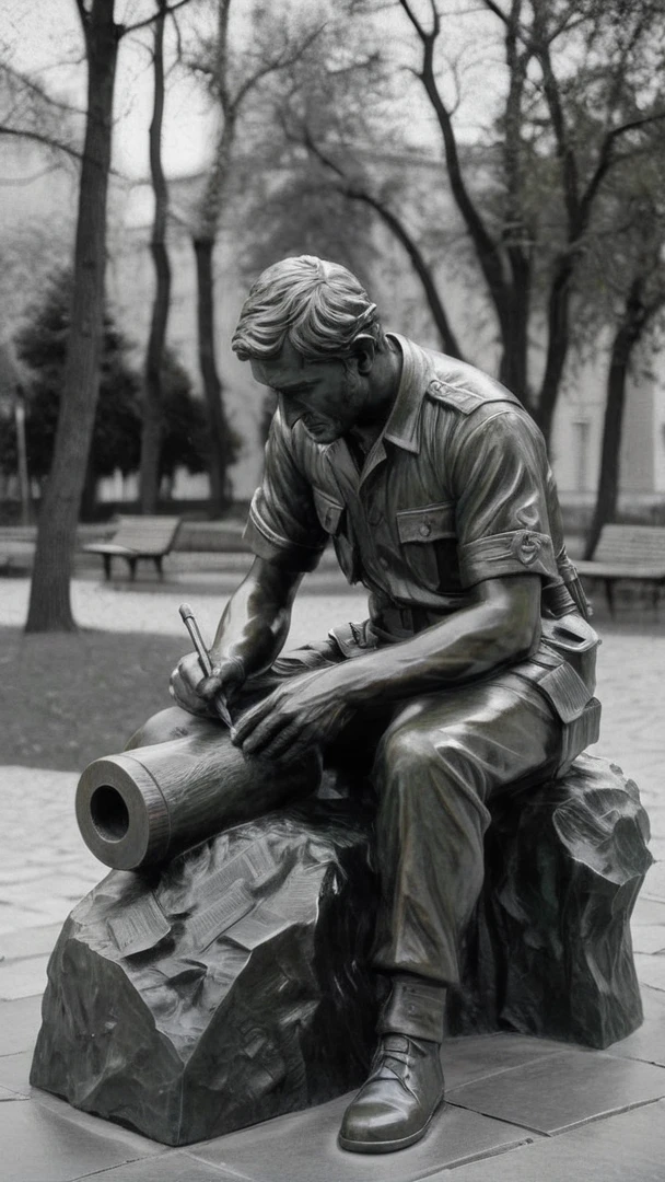 arafed relief of a man sitting on a rock writing, sculptor, solo male weary soldier, stunning art, statue, inspiring art, sculpture, by Hristofor Zhefarovich, a statue, detailed art, bronze statue, beautiful art, artist unknown, amazing art, sculpting, brilliant detail, socialist realism, gorgeous art, great detail