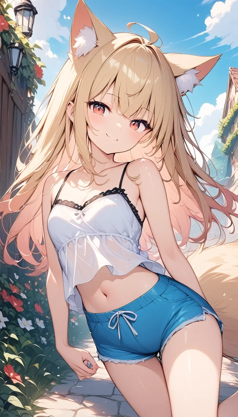 Blonde、blue eyes、girl、Small breasts、Twin tails、girl、Small breasts、Lolita、Bright smile、Looks about 15 years old、Petan Musume、short、目のhighlight、Sexy thighs、Cat ear、Cute Cat、Please show me your armpits、Your eyes are so beautiful、highlight