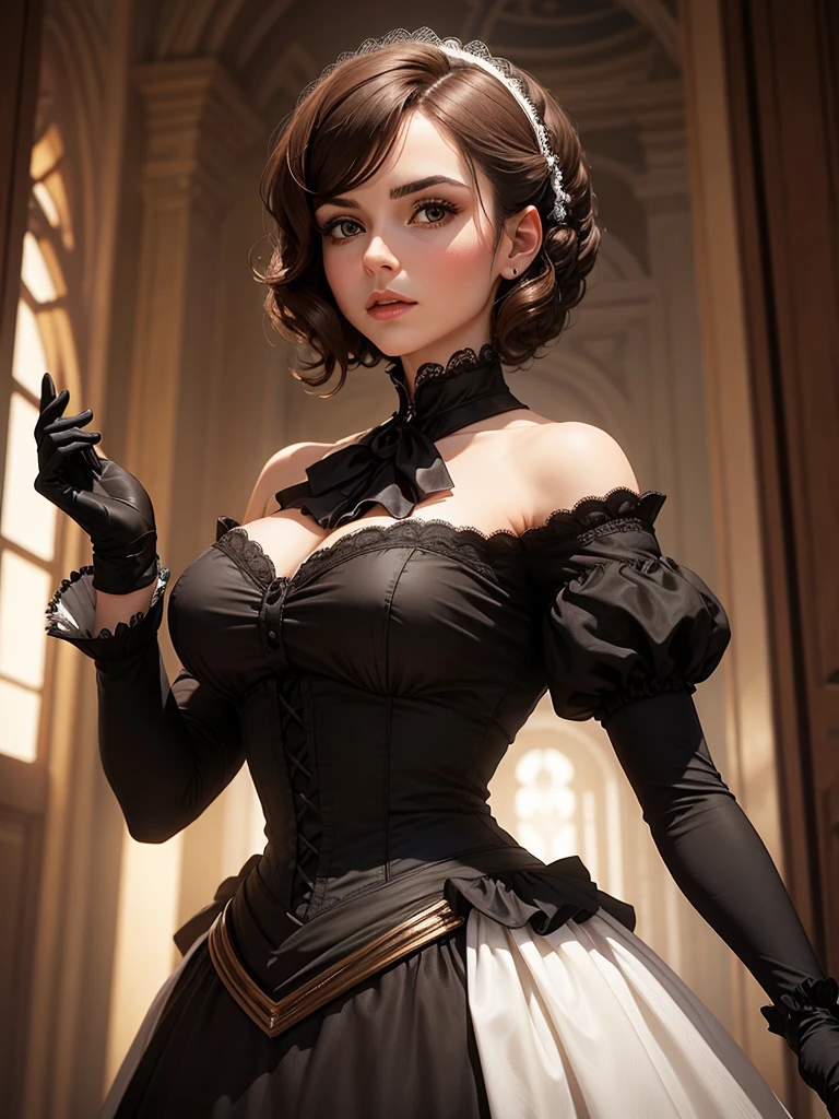 emma watson, French maid sexy clothes, character portrait, 4 9 9 0 s, by the wide, Intricate, elegant, Very detailed, Digital paint, art station, Conceptual art, seeds, sharp focus, illustration, Art by WLOP, Charlie Bowater and Alexandra Fomina