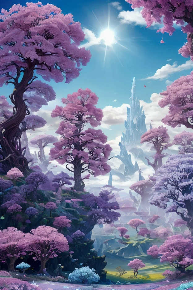 Here are a few prompts based on the image you described: Fantasy/Anime-Inspired: * "A lone tree stands tall amidst a field of glowing flowers under a vibrant blue sky filled with swirling clouds and ethereal lights." * "In a dreamlike world, a solitary tree casts a tranquil shadow over a vast field of shimmering white flowers beneath a celestial arch." Nature-Focused: * "A breathtaking landscape of a single tree bathed in sunlight, surrounded by a sea of delicate white flowers against a backdrop of a clear blue sky and fluffy clouds." * "A serene scene of a solitary tree standing sentinel over a field of white wildflowers, illuminated by the soft glow of the setting sun." Surreal/Dreamlike: * "An otherworldly image of a tree with iridescent leaves, surrounded by a field of glowing flowers that seem to dance in the breeze under a sky painted in shades of blue and purple." * "A surreal vision of a tree with roots that reach into the clouds, standing amidst a field of flowers that bloom with the colors of the rainbow." You can further customize these prompts by adding specific details or emotions, such as: * "A feeling of peace and tranquility washes over the scene." * "A sense of wonder and awe fills the air." * "The tree seems to be a symbol of resilience and strength." * "The flowers represent purity and innocence." Let me know if you'd like me to generate more prompts or if you have any other questions. , 32k