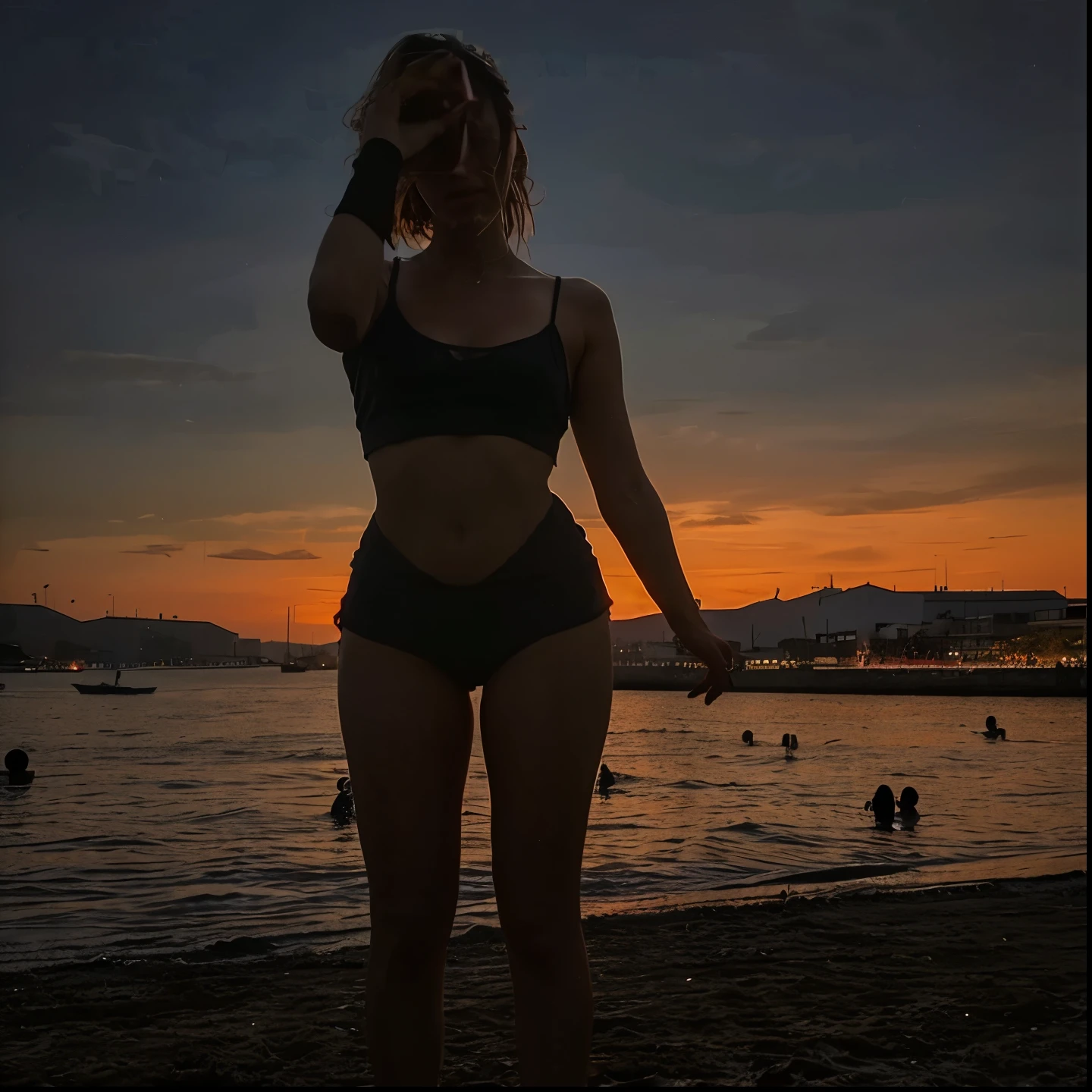 a KAWAII girl with a Halo  wearing a tiny string bikini, standing on a sandy beach, under the warm sunset light. Her eyes look captivating and mysterious, with long eyelashes and a hint of playful charm. The bikini is pure white, with elaborate lace pattern and intricate details that accentuate her curves. The sand beneath her feet is golden and softly illuminated, creating a serene and dreamy atmosphere. The ocean waves gently kiss the shore, adding a soothing soundtrack to the scene. The overall image quality is top-notch, with ultra-detailed features, vivid colors, and a realistic, photorealistic rendering style. The lighting is carefully set to highlight the curves of her body, creating a beautiful play of light and shadows. The scene exudes a sense of summer vacation, freedom, and adventure. (((Volumetric lighting, Acutance:0.8, sideboob, pretty Ass))), (((NSFW:-1, nipple:-1)))