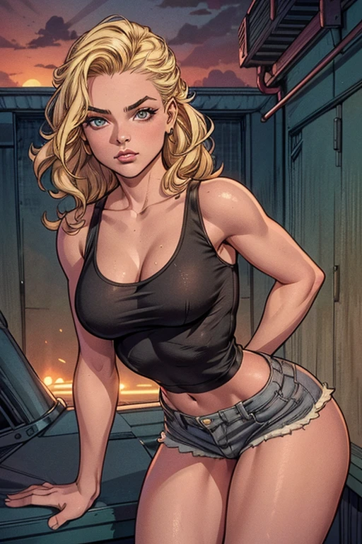 a masterpiece, best quality, woman wearing a crop top, druuna, big , dark blue eyes, white crop top, red thong, full lips, cleavage, best quality, aroused, ((on all fours)), prone, (paolo serpieri art:1.3), milo manara art, bernie wrightson art, (frank franzetta art:0.8), spaceship backgroun