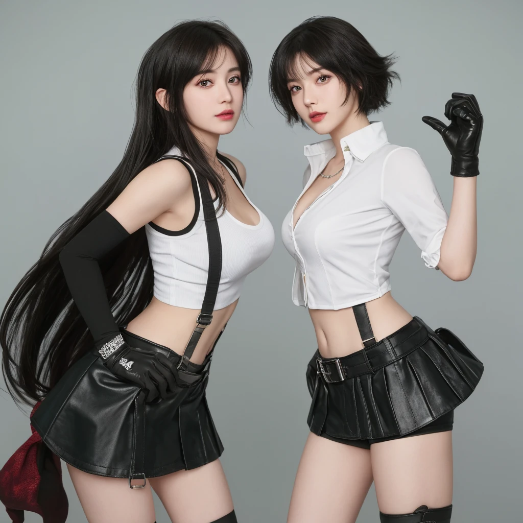 Women in Professional crop top suit, pants, walking to work, show belly, realistic bellybutton shape, necktie, ((tied up by chain,arms up,)), ((crying)), 