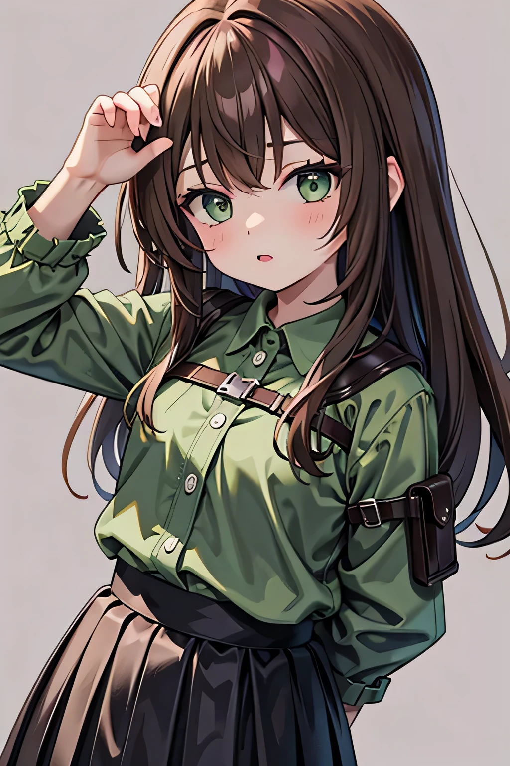 Anime girl with brown hair and green eyes 