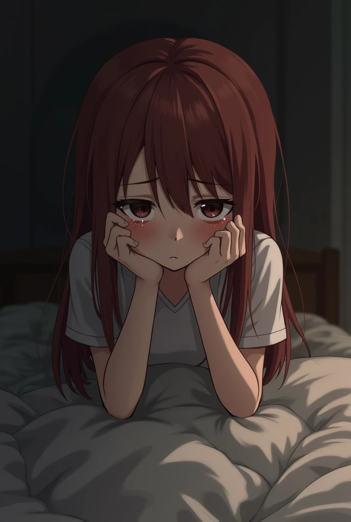 nsfw,suzune horikita, (Red eyes:1.3),locker room,cowboy shot,(((high angle))),Medium chest,Hair Ribbon,Upper body naked,White panties,((sweaty,Pussy line,wet))