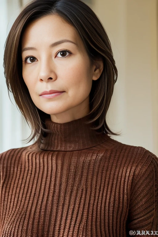 Best Quality, hight resolution, Hires, Skin definition, Detailed skin, Detailed eyes, Detailed face, 4K, 日本人A MILF, ((独奏)), (((50 years old))), (Wrinkles at the corners of the eyes:1.6), (nasolabial folds:1.3), A MILF, glamor, A sexy, Chromo-white skin, ((Wavy Longhair)), Looking at Viewer,(((my skin is old))), ((muscles are old)), (((A slender))), ((Saggy udder)), (Saggy buttocks), ((Japanese Models)), 4K, (photoRealistic:1.5), Realistic, nffsw, Beautiful, Bimbo, Perfect makeup, small diamond necklace, piercings, ((Brown coat, White turtleneck sweater, sleeveless, Argyle pattern pleated skirt, Black long boots )), ssmile, Public places,
