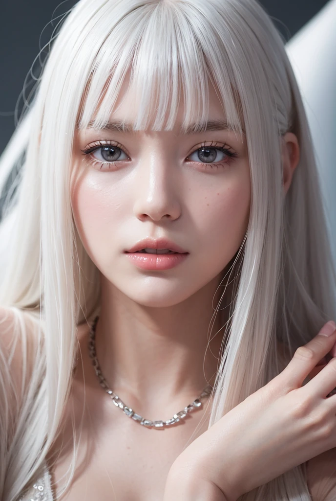 Macro lens photo,Natural white-haired woman poses for a photo,