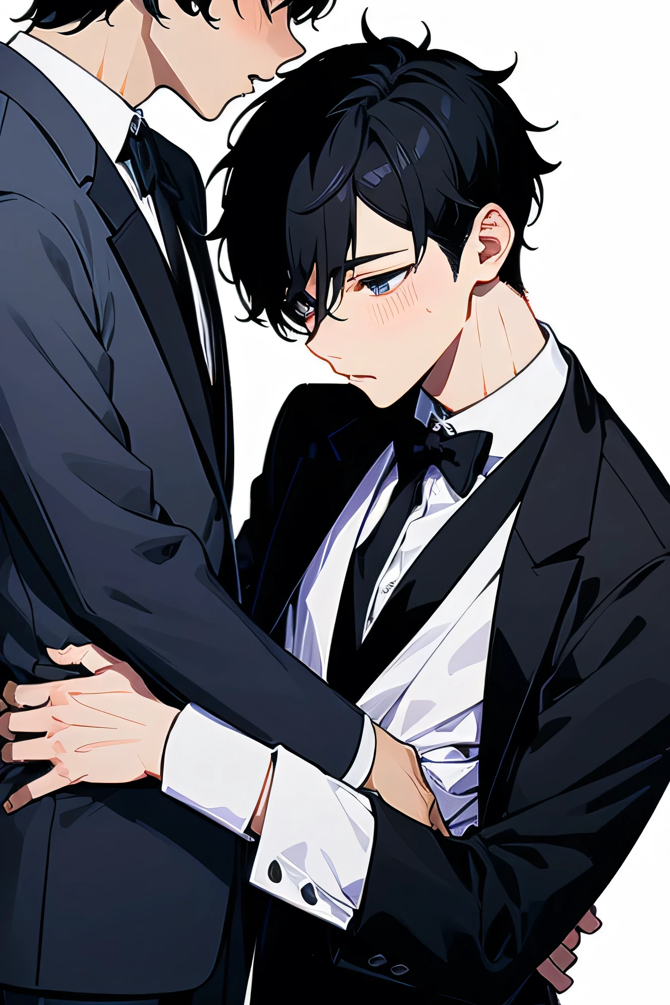 Japanese　　Handsome　Short cut　Shaved head　Black Hair　male　Black Tuxedo　formal　Upper Body　Background Universe　Short cut　Shaved head　Men undressing each other