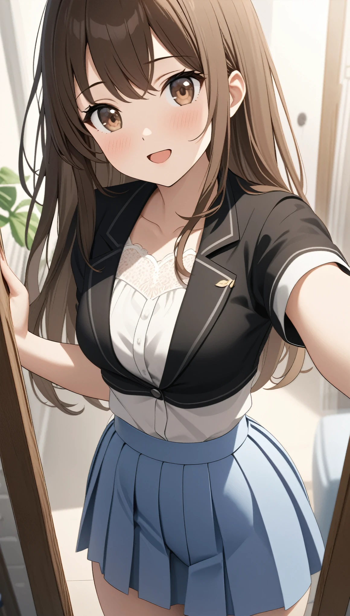 masterpiece, best quality, perfect lighting, , blue eyes, brown hair, (dross), flat chest, <lora:drossStyleLORA_v10:0.5>, femboy, trap, 1boy, blush, clothes_lift, crossdressing, hair_over_one_eye, looking_away, no_panties, skirt, standing,penis,testicles <lora:tgirl_v3b:0.5>