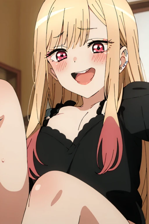 ((Best Quality)), ((masterpiece)), (be familiar with), Perfect Face, indoor, bedroom, Watching the audience,
One woman, Kitagawa Marin,
Open Mouth, Ecstatic expression, blush, smile,
Small breasts, Flat Chest, , , child, Girl,
Long Hair, Long Hair,
Leg spread,