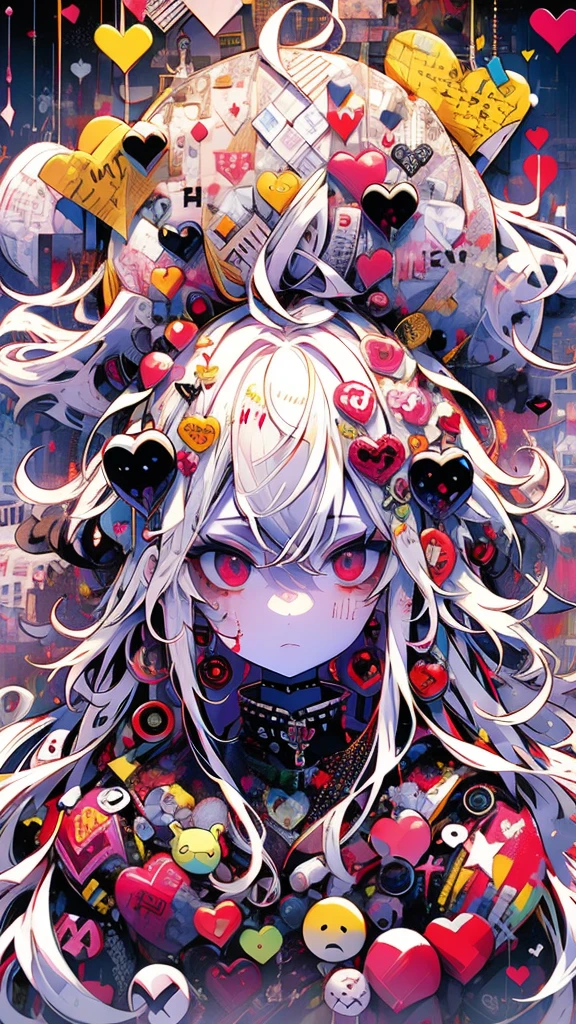 "A girl ghost with pale, paper-white skin, wild and disheveled bright white hair, and mesmerizing white eyes adorned with spirals, wearing tattered clothing and clutching onto an aged plush toy." hypnored