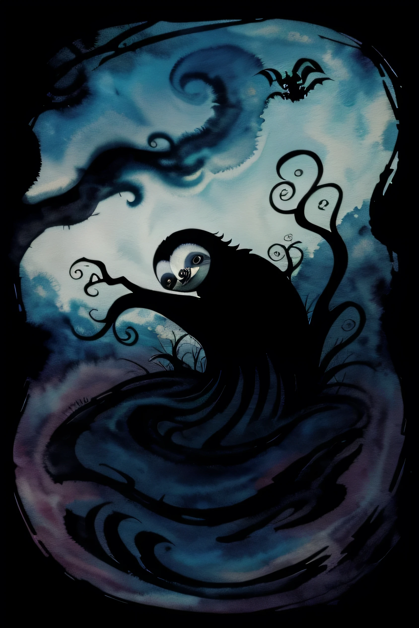 ((boo)), forest, moonlight, [fog:0.5], [horror \(theme\):0.5],  1girl, mature figure,, 
 <lora:Boo4:1>