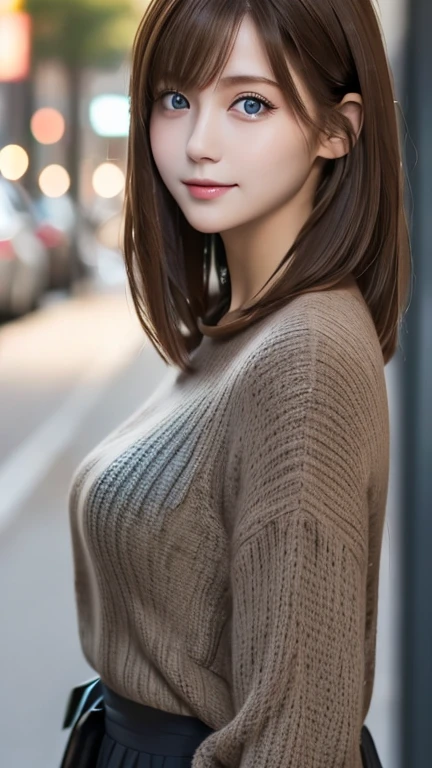 (Masterpiece, BestQuality:1.3), table top、highest quality、figure、 super detailed、finely、 High resolution、8k wallpaper、Perfect dynamic composition、29 year old pretty girl、detailed beautiful face、Finely cute eyes、rough skin、ponytail、modest smile、small breasts、bold sexy pose、tight sweater、leaning forward