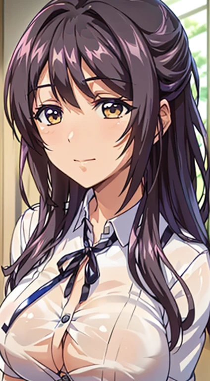 ((masutepiece, Best Quality, hight resolution, nffsw, Perfect Pixel, 4K, nffsw, nffsw))), 1girl in, Single, Solo, Beautie、full body seen、 ((Middle Wave Hair, Bangs, Brown hair)), ((Brown-eyed, Beautiful eyelashes, Realistic eyes)), ((Detailed face, Blushing:1.2)), ((Smooth texture:0.75, Realistic texture:0.65, Photorealistic:1.1, Anime CG style)), medium breasts, Dynamic Angle, Perfect body, ((School uniform, White shirt, Black skirt, Unbuttoned shirt、(no-bra、See-through nipples)、plaid skirts、)), Classrooms without people、early evening、((((all-fours、Looks Back、Transverse breasts))))、Very embarrassing panic smile、(Pink floral lace panties)、、(Cute floral bra)、