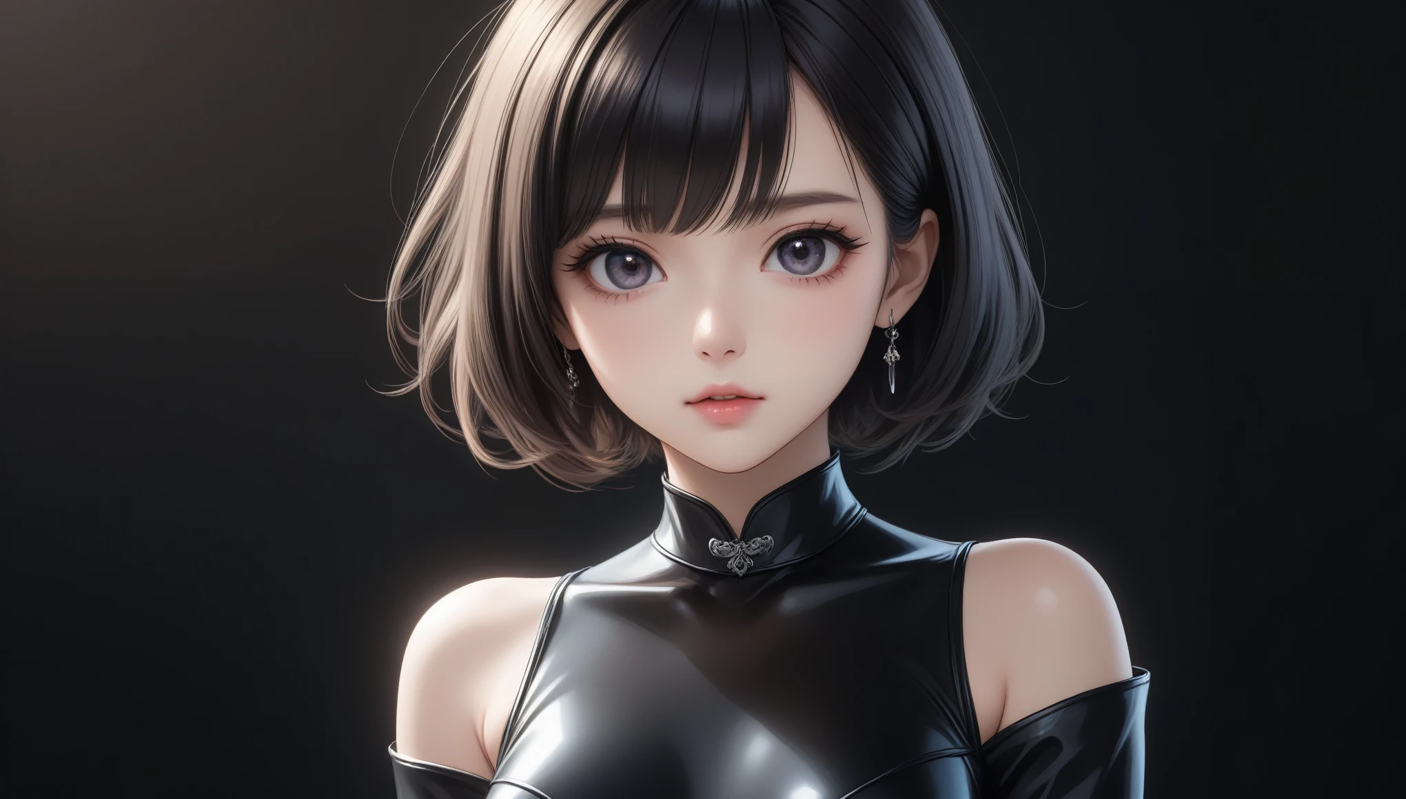 (Finest quality)),(超A high resolution),(ultra-detailled art),(Meticulous portrayal),((Best Anime)),(Finest works of art),sharpness,Clair,Ultra-Precision Art,The art of astounding depiction, (Female Ninja in the Dark:1.3), maroon hair, extremely detailed hair, short hair, bangs, beautiful eyes, detailed eyes, perfect eyes, double eyelid, green eyes, beautiful lips, soft lips, clear skin, soft skin, ninja outfit, looking at camera, pretty face, close up face, ninja armor, female ninja suit, reveal shoulders, show cleavage, korean girl, korean beauty, 24 years old, sexy,