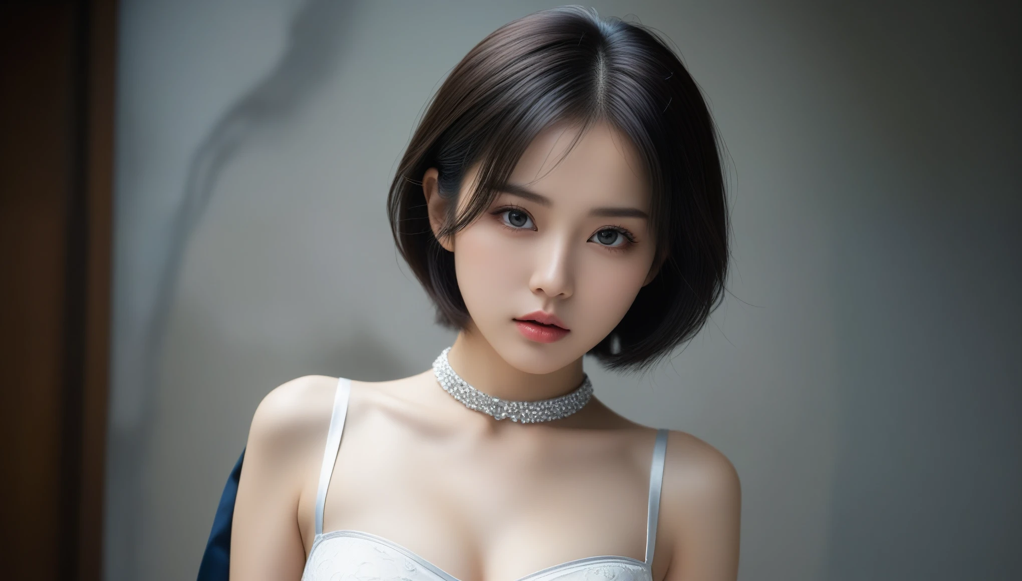 8k, Ultra-high resolution, highest quality, masterpiece, Surreal, photograph, 1 girl, (16 years old:1.3), pretty girl, Cute Face, Beautiful eyes in every detail, 細かくdetailedに,masterpiece,, One Girl:1.2, Japan Female Announcer, (highest quality, masterpiece: 1.1), (Faithfulness: 1.4), 1 girl, Upper Body, Very short hair, studio, BDSM, slave,(highest quality, masterpiece: 1.1), (Faithfulness: 1.4), 1 girl, Upper Body, Very short hair, studio, BDSM, slave, Red lace underwear, bondage, slave Chain, slave Collar, slave, panties, ロープでTied up女性, handcuffs, bondage, Tied up, Put your arms behind your back, Constraints, Belly-gazing at the audience、beauty,Long neck、Laugh a little、Please close your mouth and laugh、(((Ideal body type))),A cup small breasts :2,、Portraiture:2、Perfect Anatomy、鮮明なdetailed、detailed、Surreal、Light and shadow,Strong light,Fashion magazine cover,Thin lips
