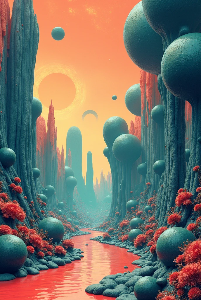 , surreal landscape,abstract,colorful,fluffy,nightmare,distorted shapes,pastel colors,dreamlike,molten textures,swirling patterns,inconsistent perspective,unnatural proportions,detailed,unsettling,high contrast,ethereal atmosphere,vibrant hues,uncanny,dreamscape,nightmare scene,surrealistic,unrestrained imagination,incoherent thoughts,bizarre scenarios,distorted emotions,intense,hallucination,transformative,unpredictable,whimsical,episodic,a painting of a pagoda in the evening,in the style of graphic design-inspired illustrations,circular shapes,detailed botanical illustrations,light cyan and orange,mythological influences,