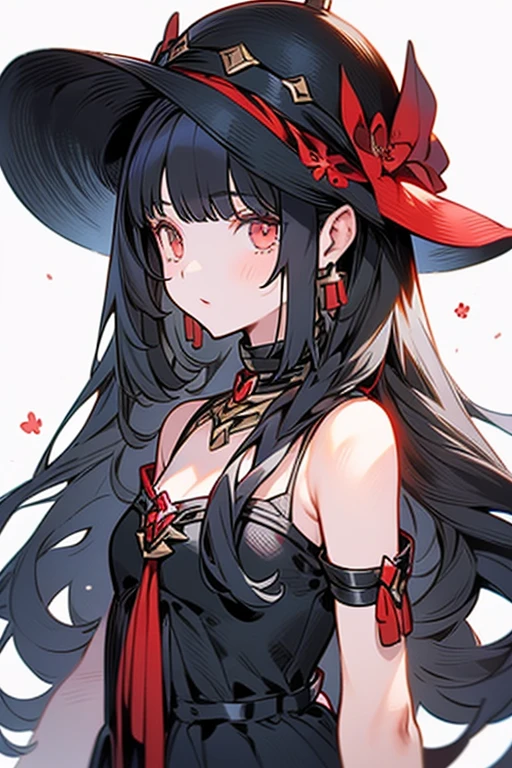 yor briar, anime style beutiful woman, 1girl, happy, smile, red face, closed mouth, beautiful detailed eyes, super detailed skin, backlighting, bare shoulders, black background, black dress, black gloves, black hair, breasts, dress, earrings, fingerless gloves, floating hair, floral print, flower, gloves, gold earrings, gold hairband, hair flower, hair ornament, hairband, holding, holding weapon, jewelry, large breasts, long hair, looking at viewer, off-shoulder dress, off shoulder,red eyes, short hair with long locks, sidelocks, solo, spikes, thighs, two-sided dress, two-sided fabric, weapon, fighting stance , face, close up, from above, highest quality, high resolution. 