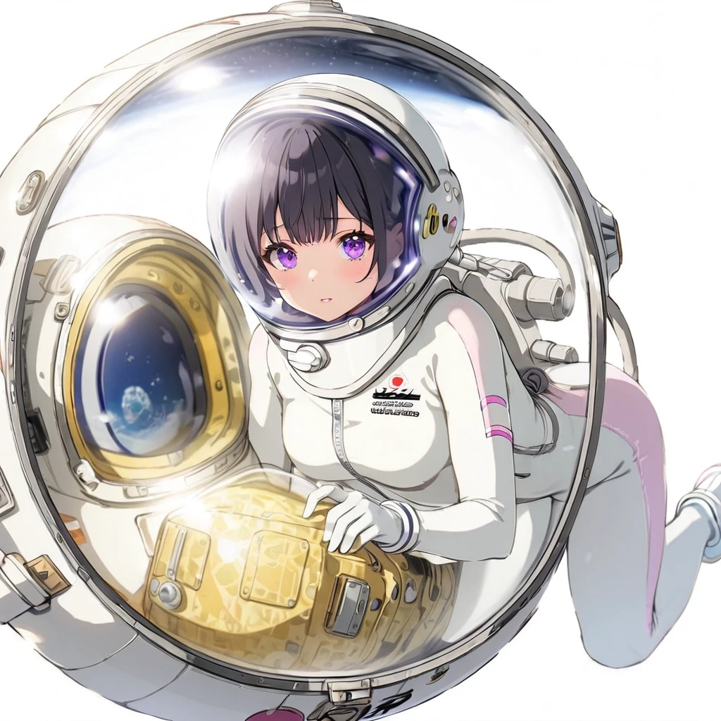 (white back ground):10,simple background ,BREAK masterpiece, (best quality), (highly detailed:1.3), 1girl,solo,fullbody,floating:2,(Space Suit:1.15),short hair, Space Helmet ,Black Hair ,