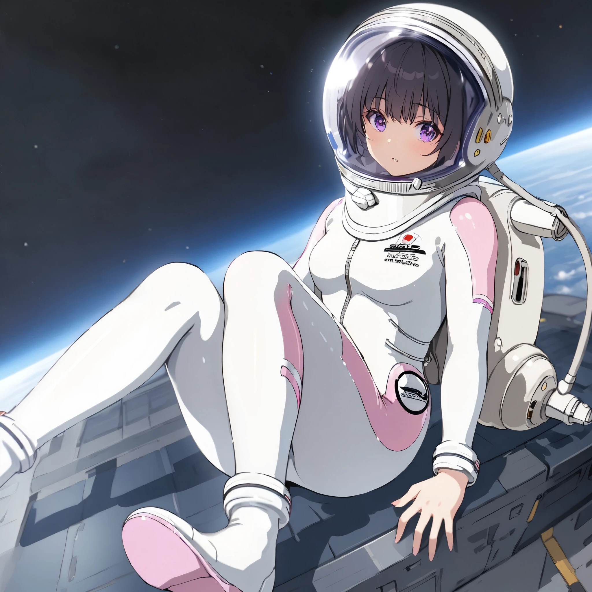 (white back ground):10,simple background ,BREAK masterpiece, (best quality), (highly detailed:1.3), 1girl,solo,fullbody,floating:2,(Space Suit:1.15),short hair, Space Helmet ,Black Hair ,