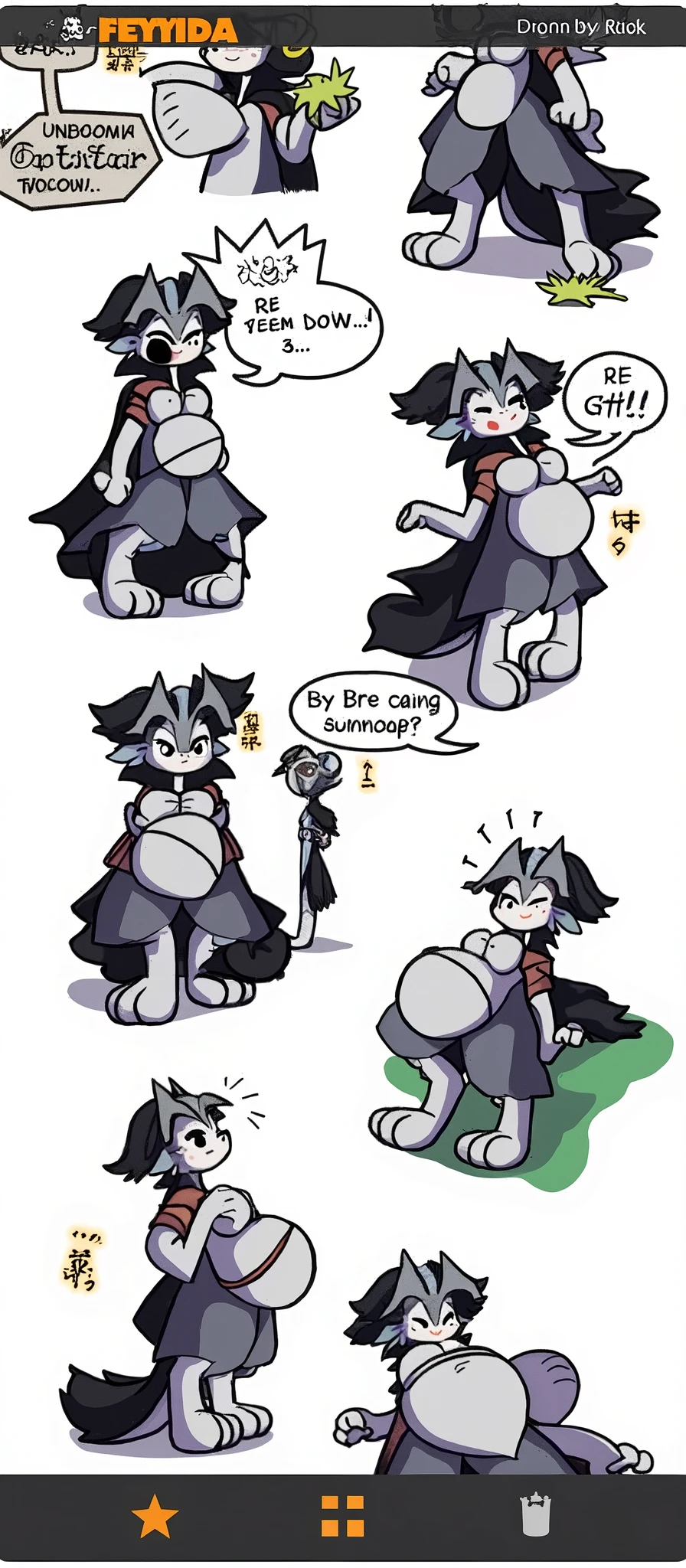 Digital art, Furry style, by braeburned, zackary911, Dragon, soft body, embarrassed, black and white sketches,, , thick thighs, wearing thigh highs, doodle page, several poses