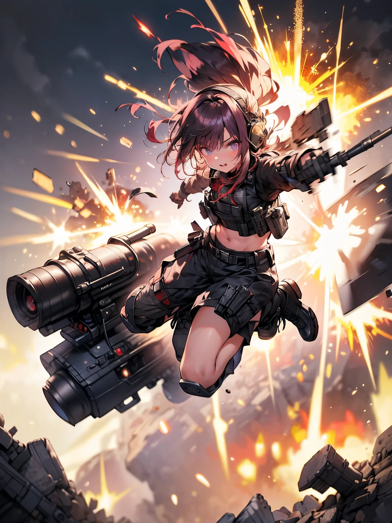 (masterpiece, best quality), intricate details,
 1girl,    <lora:yunyun_v1:0.8> yunyun,  
 <lora:tow-concept-richy-v2:0.8> towlauncher, tripod, scope,  battlefield, explosion, debris, smoke,  <lora:LowRA:0.6> <lyco:BetterGuns-V1:0.8>