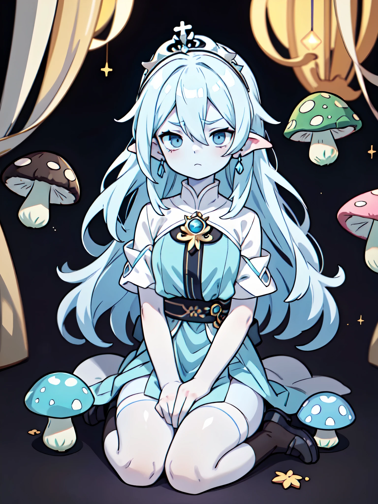 masterpiece,best quality,1girl,(solo),ibuki douji \(fate\),flat chest,(lamia,monster girl),dark skin,grey skin,colored skin,short hair,multicolored hair,aqua hair,pink hair,sidelocks,red eyes,pointy ears,makeup,eyeliner,thick eyebrows,forehead mark,oni,horns,(striped sweater,turtleneck,turtleneck sweater),light smile,(forest:1.2),<lora:Concept-control tool-add_detail-CyberAIchemist:0.8>,<lora:ibukidouji1:0.8>,<lora:monstergirl_cpt_v06:0.4>,