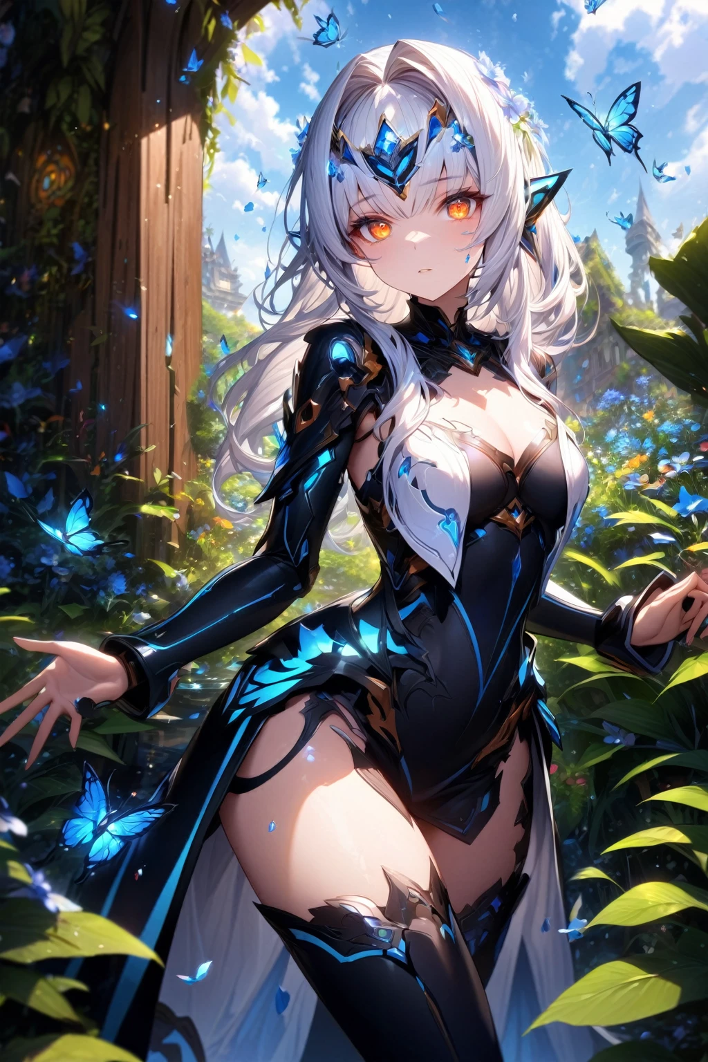 Are standing_Split,blush,Lift your legs,Watching the audience,split,Are standing,Standing on one leg,standing split,Thighs,((highest quality)),High resolution,Sharp focus,(Super detailed,Very detailed),
(Very detailed CG unity 8k wallpaper),(((Vibrant colors))),Anime Style,
Natural skin texture 鮮明な詳細, (Realistic eyes, Natural skin texture, Realistic facial details),
1 girl, Beautiful and elaborate face, Perfect Eyes,((Silver Hair)),Long Hair,Echidna, Deep purple eyes,
Butterfly Hair Ornament, (Colored eyelashes:1.1), eye shadow,Red pink lips,
Arrogant look, Domineering smile,Big and ample breasts,Camel Toe
(Flying debris, 超High resolution),(((Black and Green Theme))),Wear an iridescent aura,
Invisible Light, Amazing shine, Neon green glow, The colors of another world,
Bright colors, Ghostly Effects,Surreal Landscape,wearing black bikini,したたるwater滴, wet skin,waterに囲まれた, reflection,Breathtakingly beautiful clouds,Light,Dazzling Light,Cinematic Light.Plants are overgrown,Dense forest leaves,(water, water遊び),Dense forest,Coconut Tree, squat,Get on one knee,Spread your legs a little,