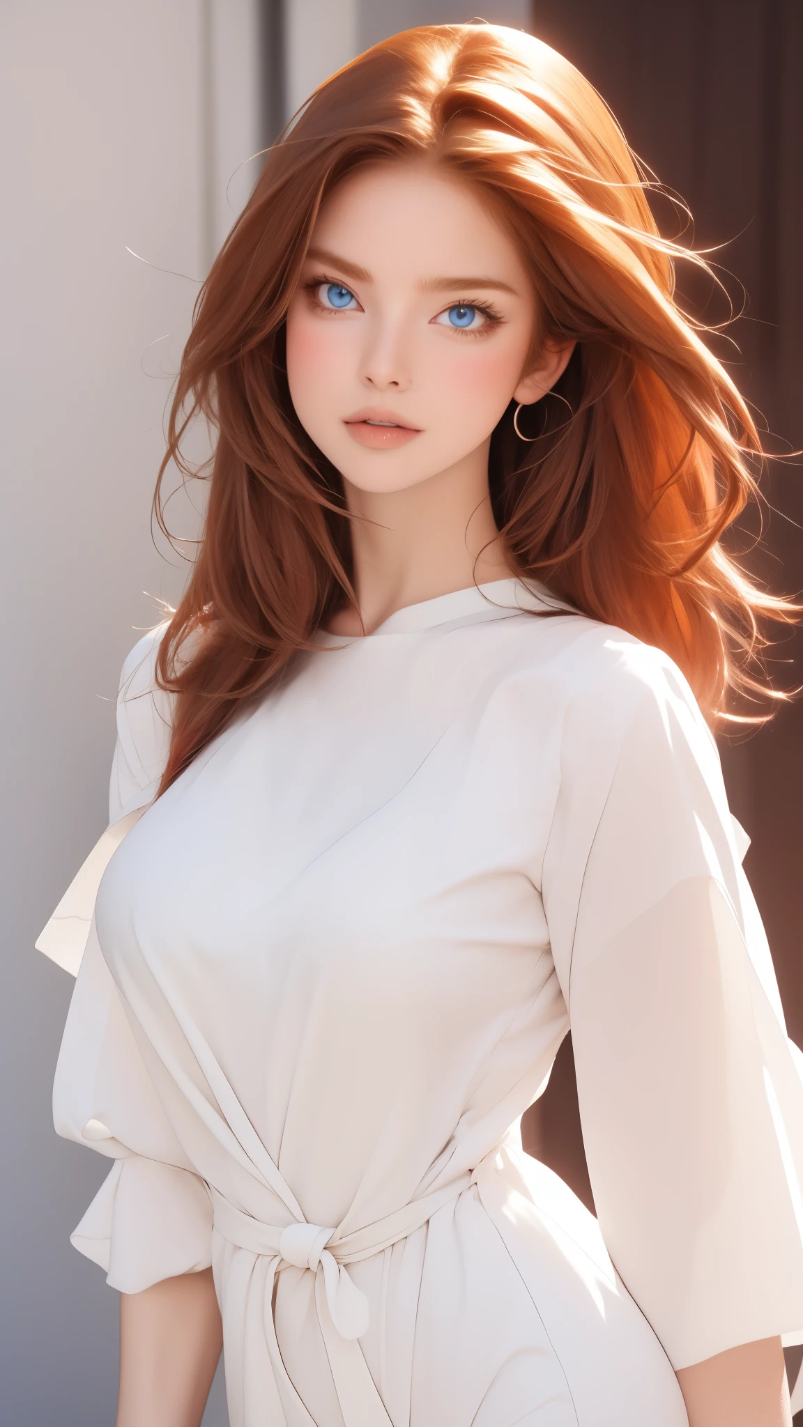 cartoon,animated,anime,best quality,detailed,perfect quality, ede,red hair,blue eyes,large breasts