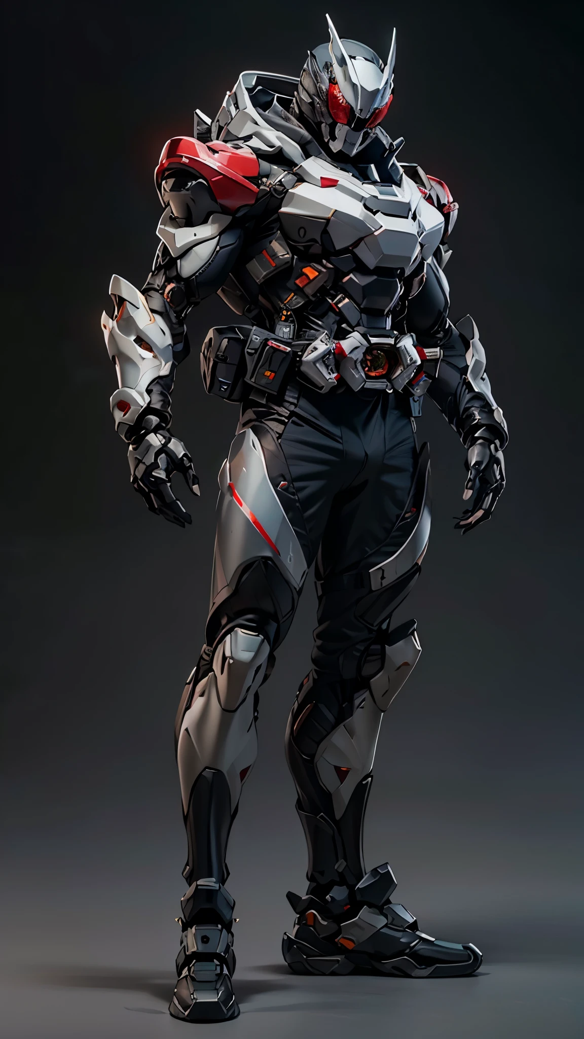 (masterpiece:1.5, best quality:1.5, extremely delicate:1.5), ((male:1.5)), a man wearing a full-face helmet, a biotech armored combat suit, green eyes, (a composite layered chest armor), fully enclosed shoulder guards, matching arm and leg guards, a belt of gemstone, (the color scheme is primarily Blue with White and Red accents), the design balances heavy with agility, a high-tech bio-mecha armor, (Armor Concept Inspired by Kamen Rider, stand of a futuristic sci-fi city), this character embodies a finely crafted Superhero in anime style, exquisite and mature manga art style, (the armor glows), metallic, high definition, highres, ultra-detailed, ultra-fine painting, professional, perfect body proportions, golden ratio, anatomically correct, symmetrical face, extremely detailed eyes and face, high quality eyes, creativity, RAW photo, UHD, 32k, Natural light, cinematic lighting, masterpiece-anatomy-perfect