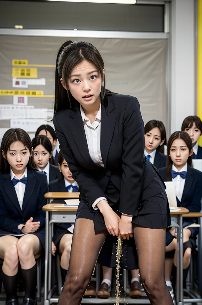 Female teacher pees、Female teacher urinates during graduation ceremony、Peeing、Huge amount of pee incontinence、Pissing、From below、Gazing at the audience、Black Suit、Black Skirt、White panties、pantyhose、High heels、Perfect figure、A beautiful woman、Japanese elementary school teacher、学校の体育館で卒業式を取り行っている最中にFemale teacher peesしちゃった、A female teacher standing in the middle of a crowd of students、Tears of embarrassment after incontinence、A blank look that has lost confidence、Only female teachers pee、skirt tug