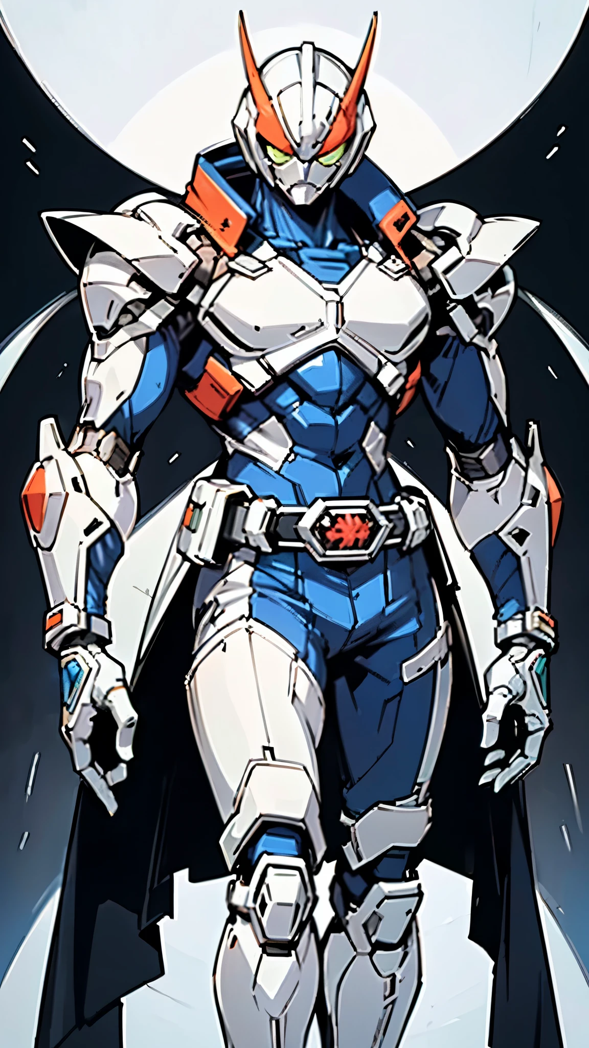 blue super hero suit, blue super hero helmet that covers head, white armor paddings, young male, mature, adult, upper body, muscular, in the street