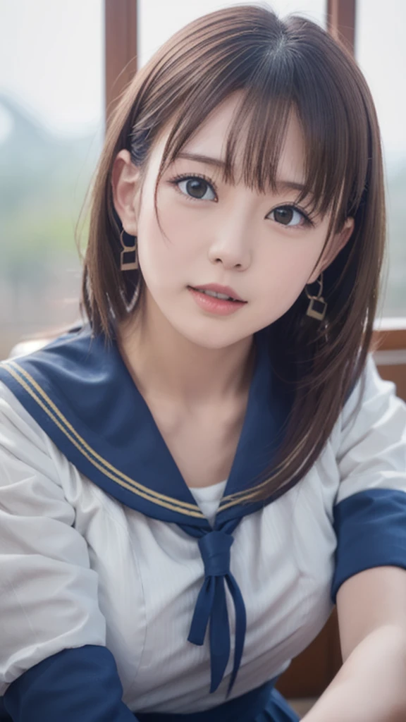 school girl uniform, sailor uniform, (shuishoufu:1.3),sitting, (face, thight), wide shot,
nsfw,

BREAK,
(1girl,solo), (aichan:1.3), large breasts, large butt, petite, Fine clavicle, neat and cute girl, japanese cute girl,
beautiful detailed eyes, brown short hair, layered hair, fluffy hair, bangs, glossy lips,
(Fine Face),(Fine Eyes), (Clear Face), (Detailed Face Description), (Detailed Hand Description),
 Realistic, Extreme Light and Shadow, Shiny Skin,Shiny Hair,

BREAK,

absurdres, (64K, UHD, Top Quality, Masterpiece: 1.2),(Realistic, Photorealistic: 1.37),
Physically Based Rendering,Professional Lighting, Photon Mapping,
Masterpiece, Rich Detail, Ultra Detailed, Super detailed, highest quality, intricate details, ultra high resolution, (realistic:1.2),