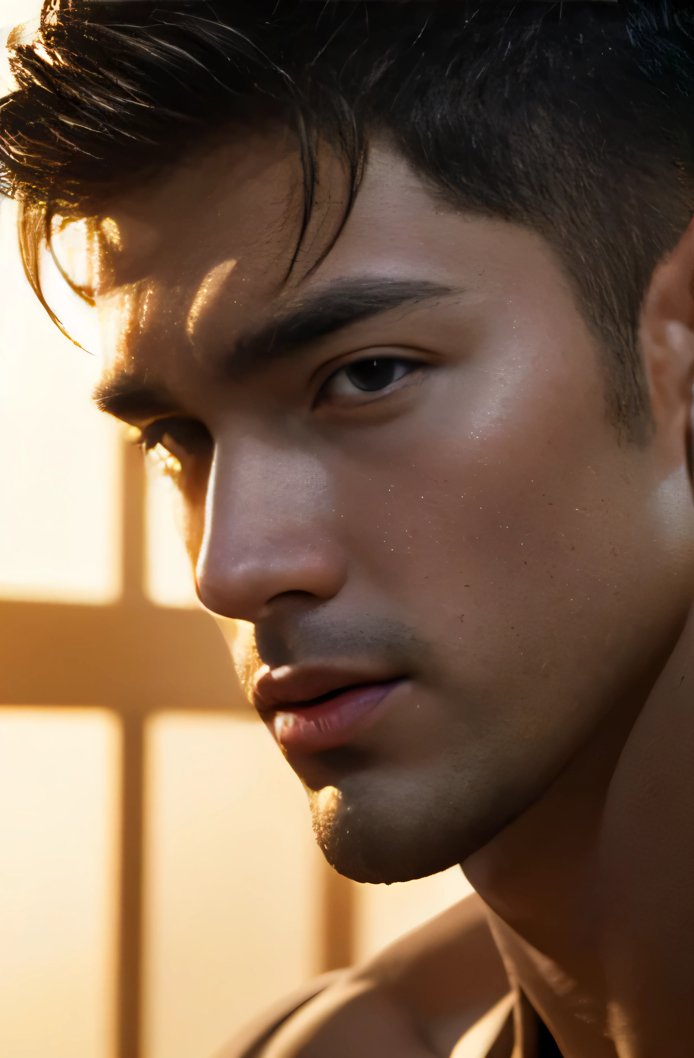 2 people, Gay, licking his nipple, Korean Men, bodybuilder, Muscular body, big muscle, Natural eyes, Short and delicate hair, Sexy Man, sensual, looking up at each other, Triangle men's underwear, Large protrusions, Erection, Muscular posture, naked, Ejaculation, Masterpiece, Best Quality