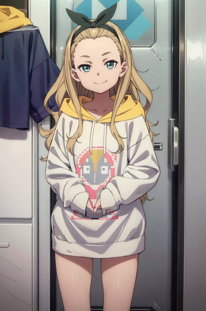 (((pixel-perfect, detail-perfect))), solo, 1girl, kurumi, hoodie, looking at viewer, smirk, smug, panties,bare legs,my room,from below