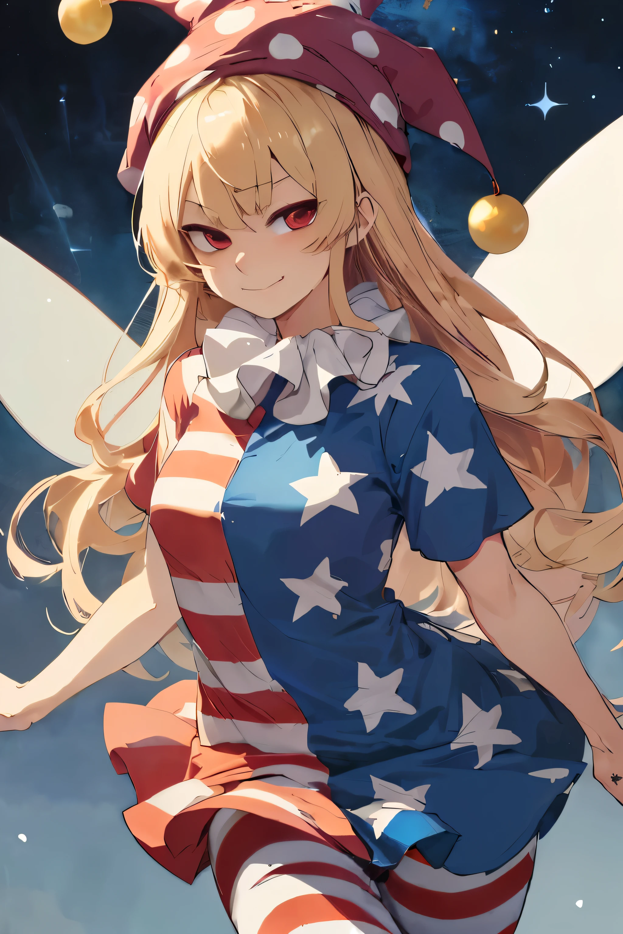 touhou project,Clownpiece，Flag of the United States dress，Flag of the United States socks，universe，fairy wings