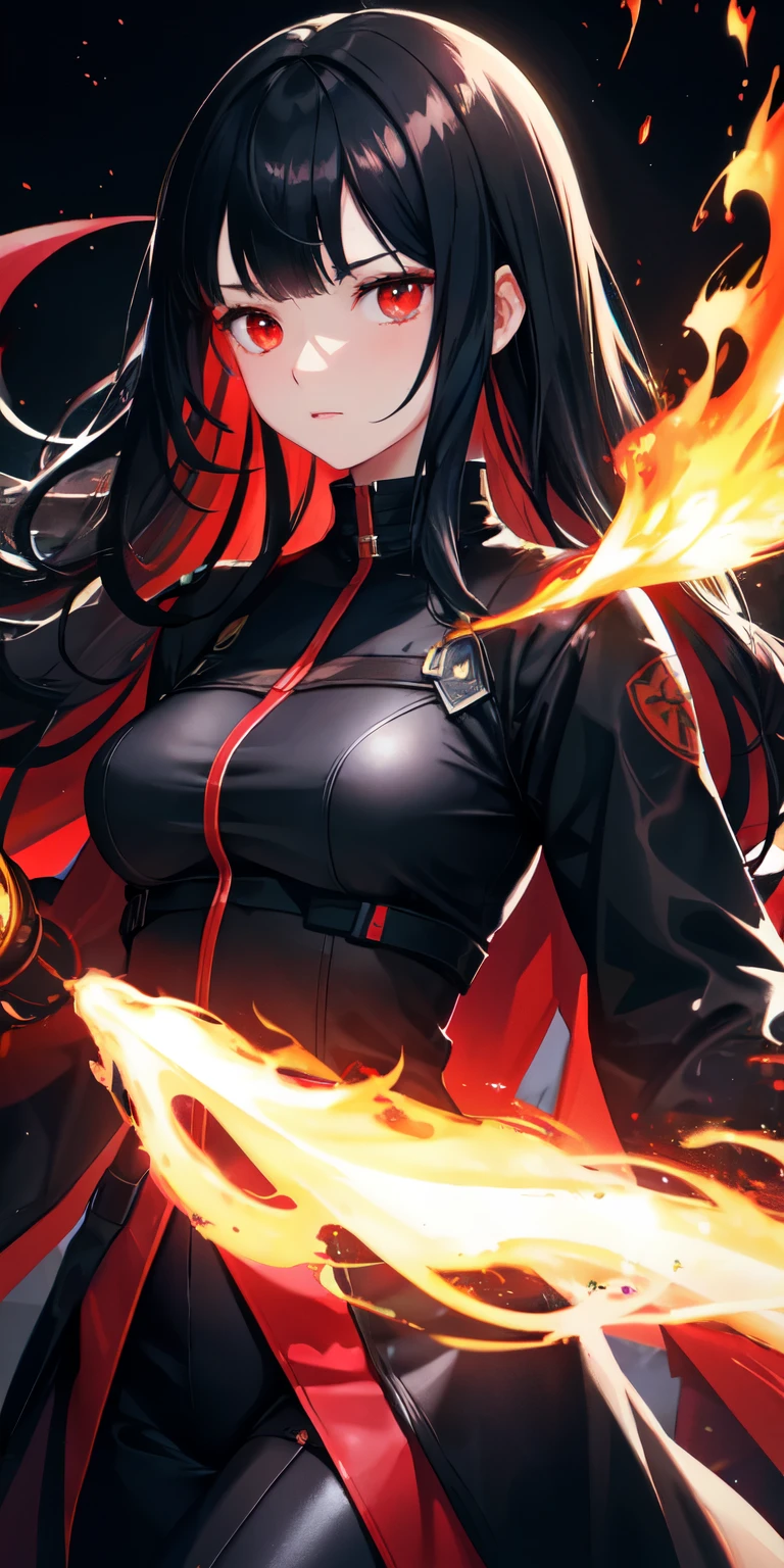 A young man with long black hair emits a red aura from his entire body.、Glaring at me with hostile eyes, yelling in rage, dressed like punk rock
