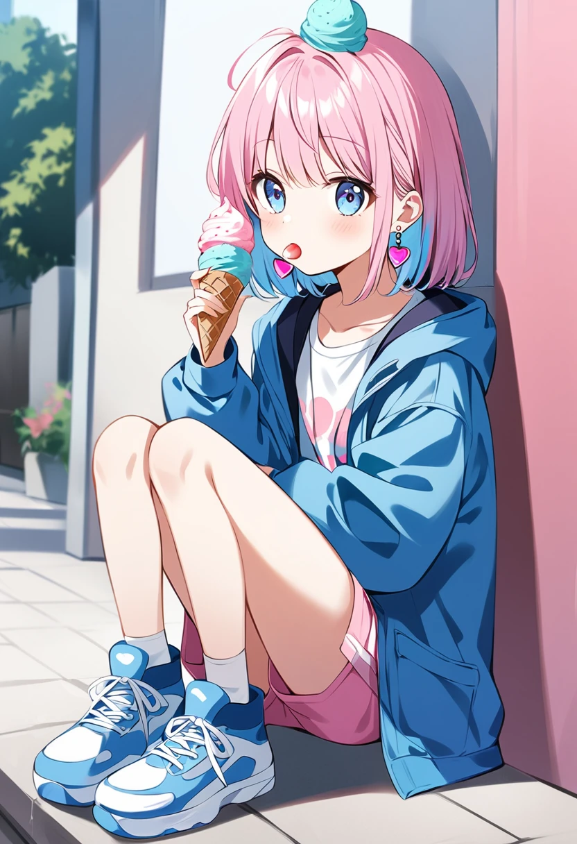 Deviluke, That Deviluke, teeth, Long Hair, (Pink Eyes:1.5), Pink Hair, tail, (Flat Chest:1.2), smile,blush,ponytail,Tank top,Shorts,barefoot,Sitting on the couch,A girl eating an ice cream cone in her right hand,
break indoors,indoor ,
break looking at viewer, (Cowboy Shot:1.5),
break (masterpiece:1.2), highest quality, High resolution, unity 8k wallpaper, (shape:0.8), (beautiful detailed eyes:1.6), extremely detailed face, Perfect lighting, extremely detailed CG, (Perfect hands, Perfect Anatomy),Camel Toe、Giant tit、Nipple Puffs、Cleavage、Plump、Super big breasts、Super big butt