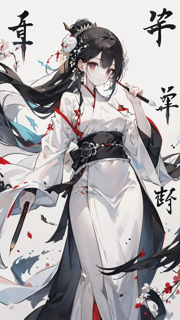 (1girl:0.3), serious, bored, disappointed, (mature female:1.5), aged up, death, (blood:1.2), (open fan:1.3), long hair, (absurdly long hair:1.3), hime cut, ( black kimono:1.2), battle, red eyes,gloves, fingerless gloves, glowing eyes, black hair, fighting stance, arm tattoo, facial tattoo, small_eyes, half-closed eyes, black_tattoo, slit pupils, blurry background, depth of field, full body, straight hair, reflection, high quality, highres, absurdres, masterpiece, tall female, tall, slim, sandals, (from below:1.5), (from side:0.8), front, from_front, (fisheye:0.8), <lora:gownConv2D2.5e-5_BF16:1.4>, obi, obijime, foot focus, foot up,