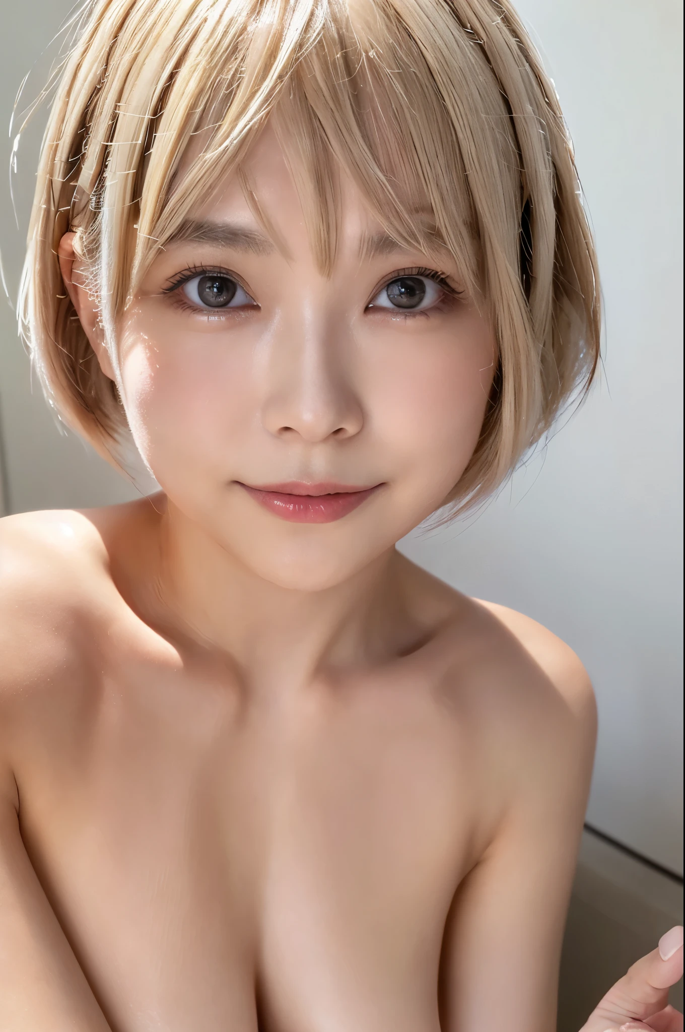 8k、High resolution、Ultra Detail、((Naked Girls:1.4))、((No underwear:1.3))、((Beautiful Makeup:1.3))、((Short blonde bob cut:1.4))、Realistic、High resolution、Realistic and accurate depiction、Realistic and accurate human anatomy、Please redeem、Japanese women 、beautiful girl、Look straight ahead、Eyes looking at the viewer、masterpiece、32K、Best image quality、High resolution、Cute in Japan、photograph、photograph、Eyes facing forward、Clear image quality that even captures pores、Plump face、Slim body、Facial changes、short hair、Natural look