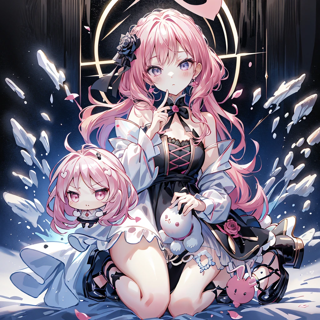 Alice crying in the deep sea, Short skirt, holster, Absurd, RAW Photos, Very delicate and beautiful, masterpiece, Highest quality, Ultra-high resolution, 32K, Surreal, Very detailed, Detailed Description, Pale skin, 20-year-old, Natural Lip, Big Breasts, Earrings, Short Medium Hair, Wavy Hair, Full Body Shot,