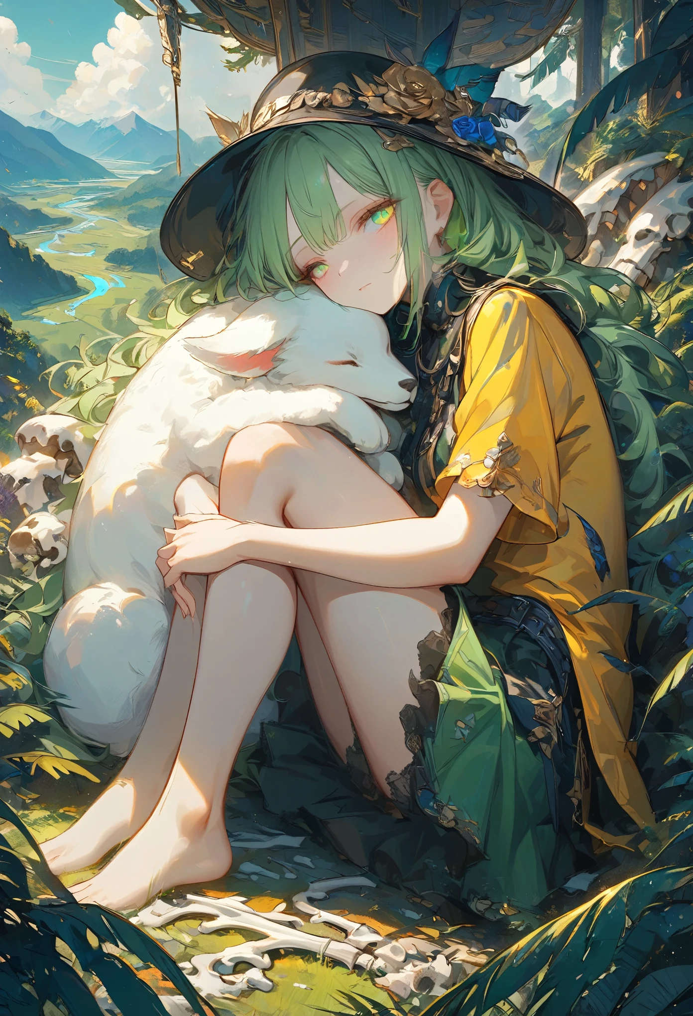 nude, flat chest, loli, outside, sleeping, spread legs, open legs, sunny, sprawled out, arms extended, open mouth, mouth open wide, wide mouth, snoring, arms wide, bright sunlight, grass, mesh garter, hood, topless, bottomless, masterpiece, best quality, asleep, calm