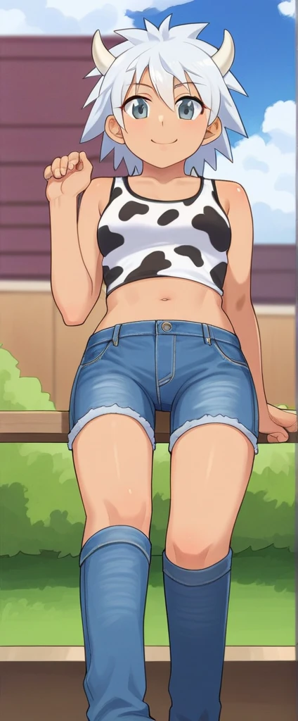futanari, masterpiece, 4K, beautiful, bokeh, perfect art, detailed eyes, clear skin, auburn hair, brown hair, messy hair, green eyes, athletic build, outdoors, tan skin, medium skin, bronze skin, tall, very large breasts, perky, very messy hair, short hair, wide hips, mature, large penis, bulge, tight shorts, t-shirt, cocktease, dickgirl, confident, wearing shorts, smirk, facing camera, buxom, thicc, muscular, mature body, extremely wide hips, tall, dominant