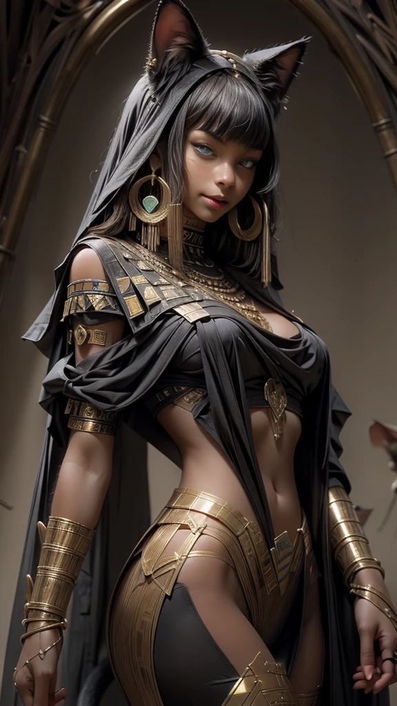 masterpiece, ultra hd, 8k,hdr, dynamic , blue eyes , hyper realistic, detailed background, finely detailed_body, small_boobs , slender,1girl, very long hairstyle, (deep black hair colour), (bright eyes:1.1), |  ((small Egyptian loin cloth)), ((Egyptian gold bra with multi coloured  gems and jewels)) , Egypt goddess ,Egypt , (loin cloth) , Jackal_ears , see thru , Jackal ear,perfect eyes , ,Detailed face,Detailed eyes,Glowing Runes_gold, in indoor Egyptian temple, goth girl, Gothic, makeup, (black lips), goth girl, Gothic, Realistic,(( thigh up shot)), loin cloth