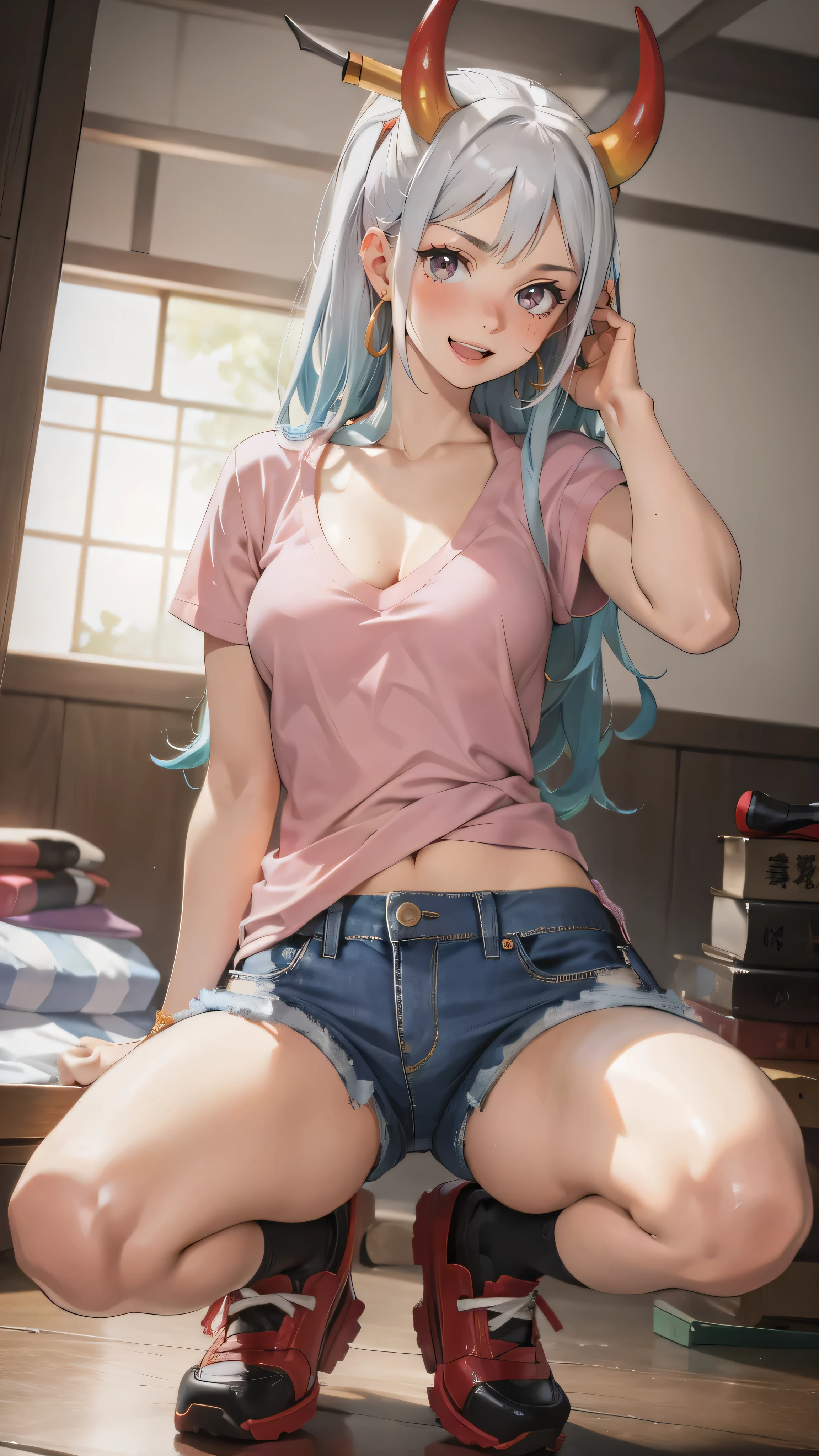 Yamato, sexy, denim shorts, shoes