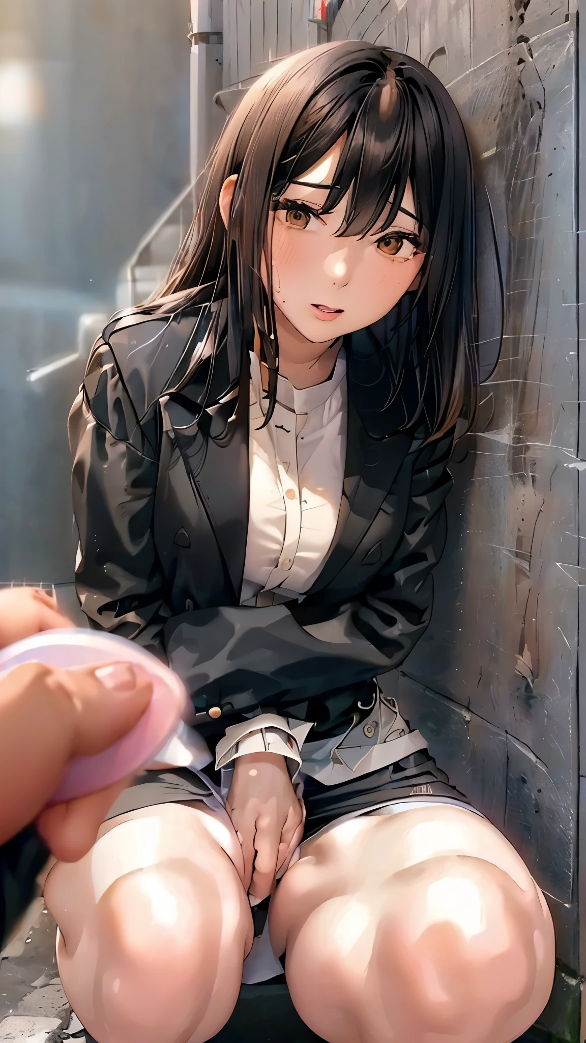 
(Best Quality,High resolution,High image quality,Realistic)

(Pencil skirt,Interview Suit,shirt,Black Jacket)

(Leaning against a wall,Spread your legs:1.5,squat)

(orgasm,sweat)

(vibrator:1.5,Male hand:1.5,night, roadside,id card,Low angle)