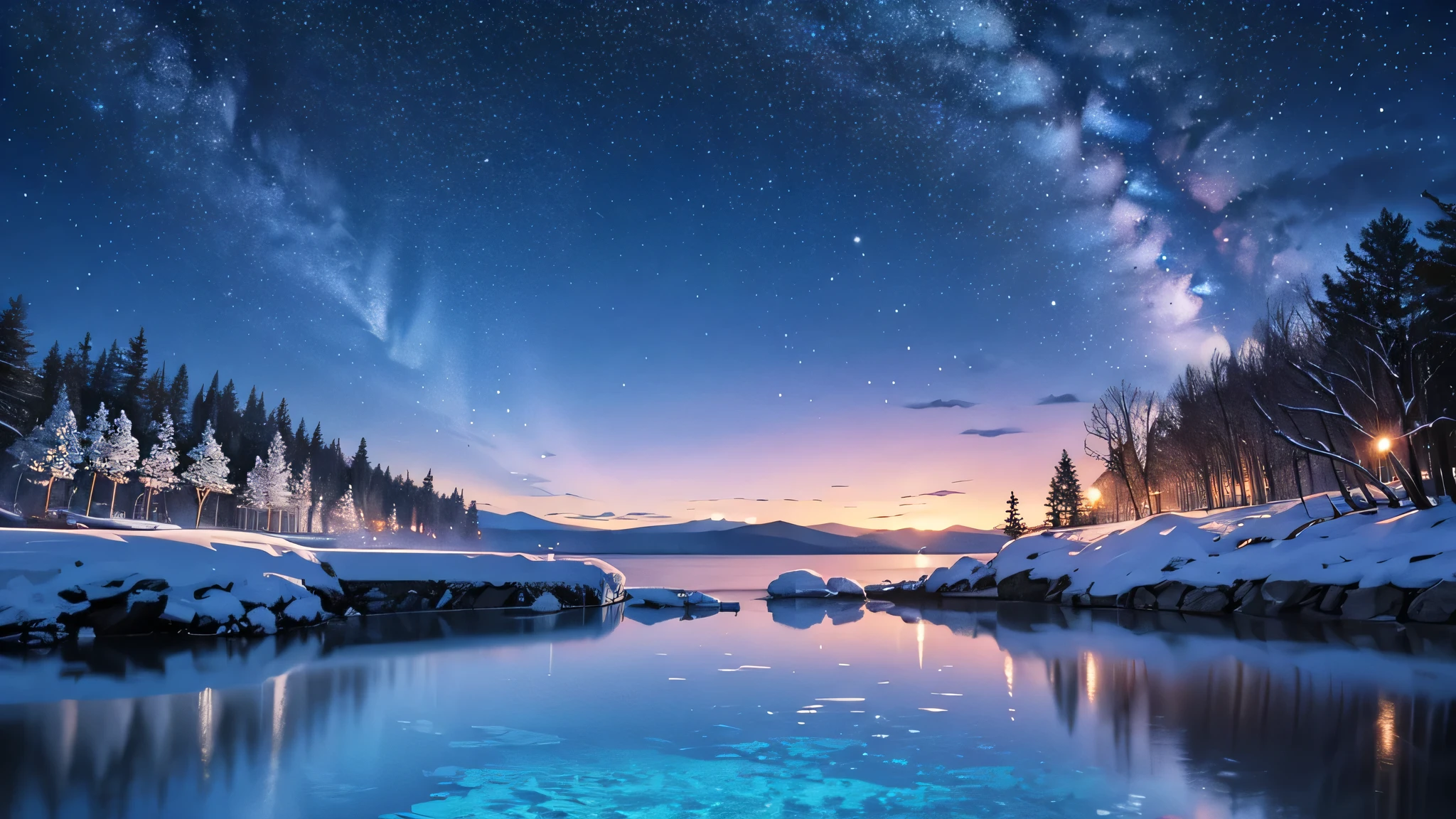 Fluffy water　Winter night sky