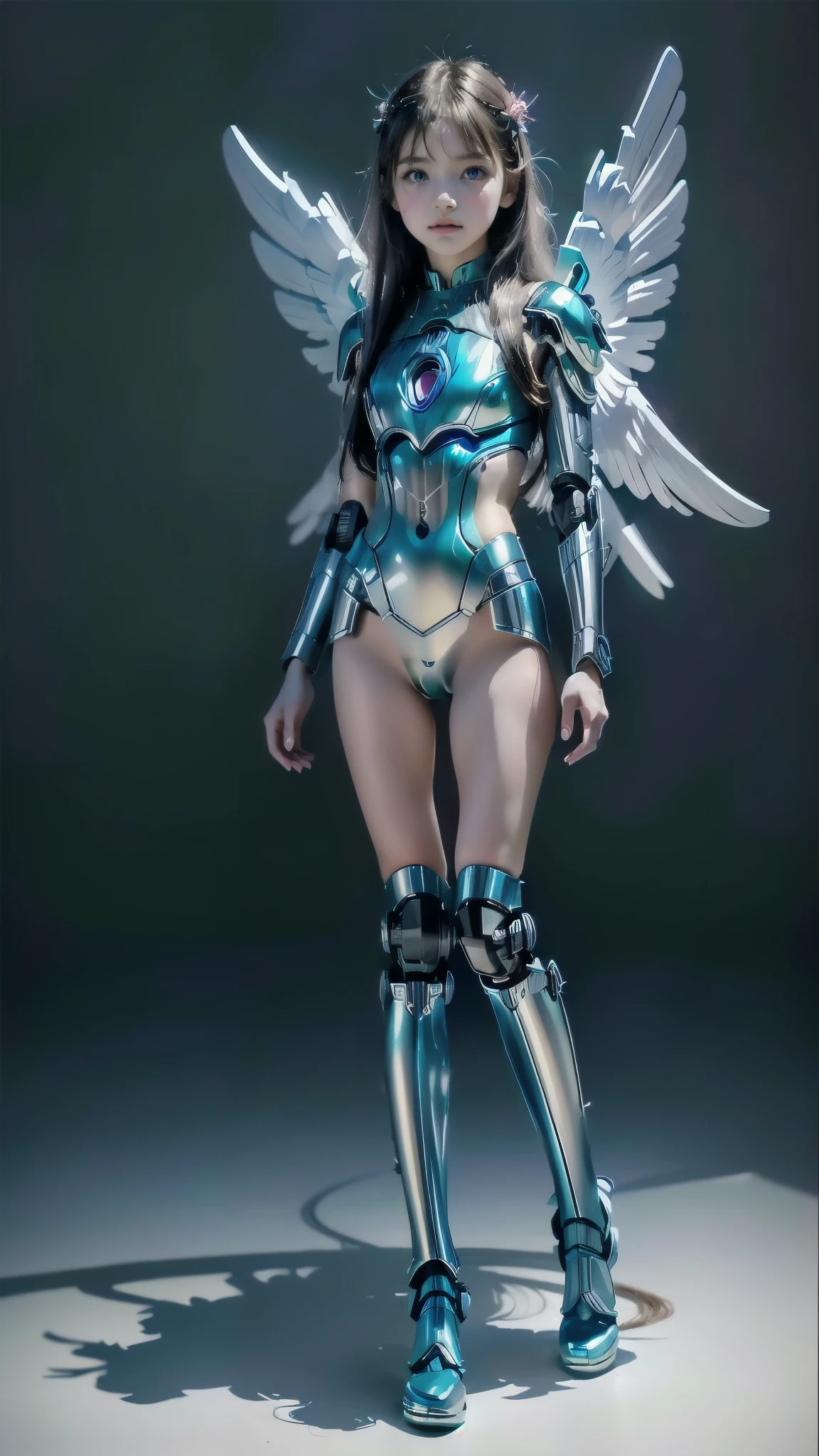 a close up of a girl in a costume with wings, anime robotic mixed with organic, anime manga robot!! anime girl, beautiful cyborg angel girl, anime character; full body art, angel in plastic armor, futuristic robot angel, shiny plastic armor, mechanized valkyrie girl, waifu, girl in mecha cyber armor, anime art nouveau cosmic display, (tan, muscular, , petite, child, , toddlers, chibi, sd character:1.1), (Single person:1.5)，(Masterpiece:1.5), (Best quality:1.2), BREAK [Blue:peach red:0.5] theme, (gradient backgrounds :1.1), Cowboy shot, Upper body body，Cinematic light，(Perfect Hand 1.5)， Slender beautiful legs，Flat chest，Playful, (2 0 years old), ( petite, chibi, sd character:1.5), (full body:1.8), (upper body up:0.3), (hyper realistic:1.4), (realistic:1.3), (best quality real texture skin), Detailed eyes, detailed face, PERSEPHONE, (SFW:1.5)
Etiqueta negativa, body proportions, (Chapped lips:1.4), (blush de nariz:1.2), foreshortening, black cuts, (eye contact), High contrast, ultra high resolution, high resolution, detailed, rosto limpo,  (rosto sensual:1.5), (Grandes olhos roxos:1.2), (olhos ultra detalhados:1.4), (Olhos de alta resolução:1.1), (textura de pele ultra detalhada:1.4), PERSEPHONE, PERSÉFONE, Perséfone, (NSFW:1.5),  (full body:1.8), (upper body up:0.3), (hyper realistic:1.4), (realistic:1.3), (best quality real texture skin), Detailed eyes, detailed face,
